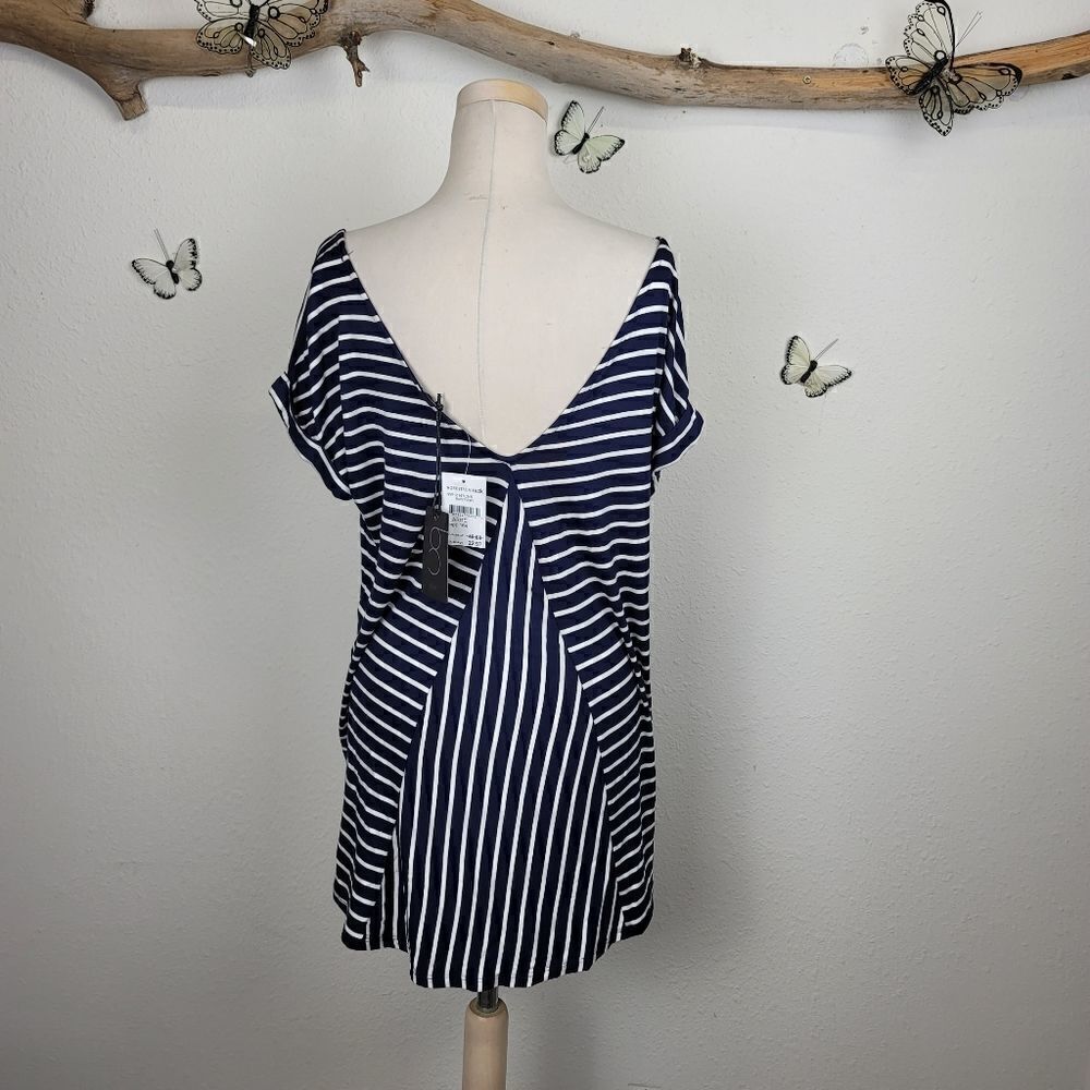 Gibson blue and white striped v neck tee